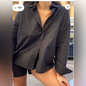 Djerf Avenue Breezy Shirt Black Organic Cotton Button Down Size L